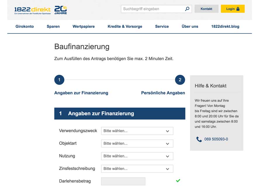 Die Webseite der 1822direkt